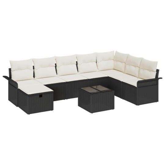 Alternative view of Set de canapele pentru grădină cu pernă 9 pcs Negru Rattan poli