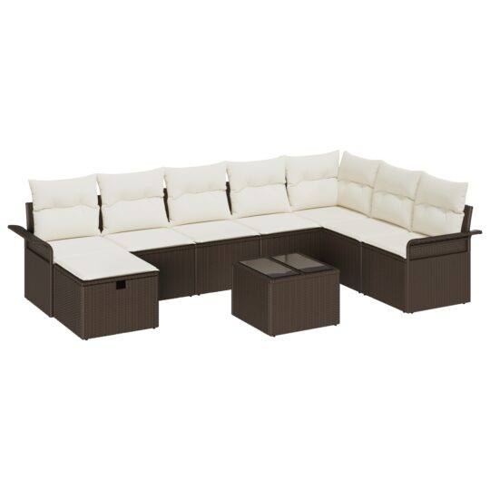 Alternative view of Set de canapele pentru grădină cu pernă 9 pcs Maro Rattan poli