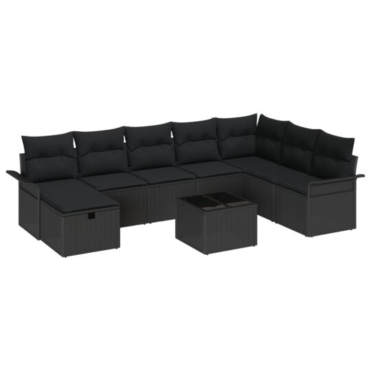 3360274 2 Set de canapele pentru grădină cu pernă 9 pcs Negru Rattan poli 3360274 2