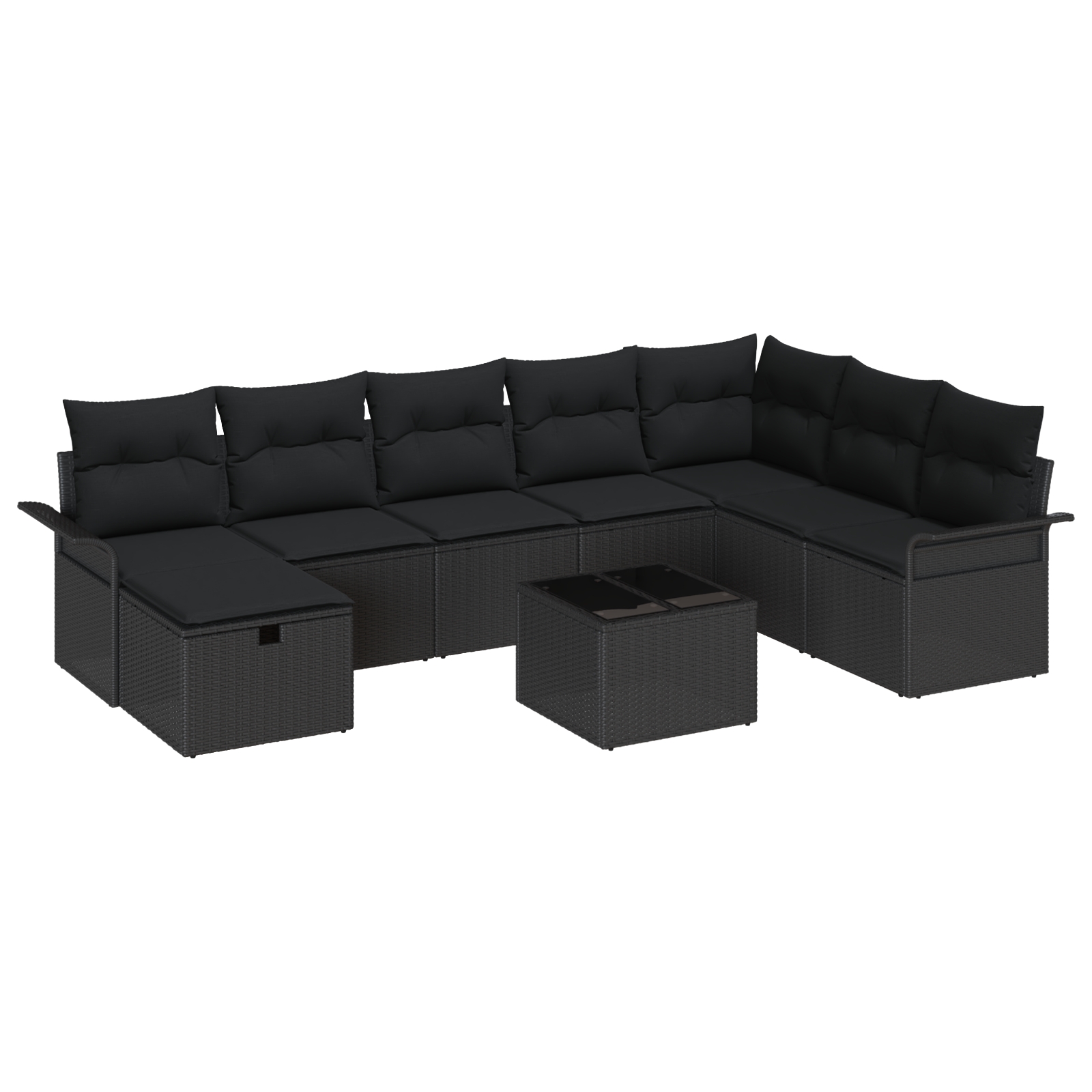 3360274 2 Set de canapele pentru grădină cu pernă 9 pcs Negru Rattan poli Set de canapele pentru grădină cu pernă 9 pcs Negru Rattan poli - imagine 2