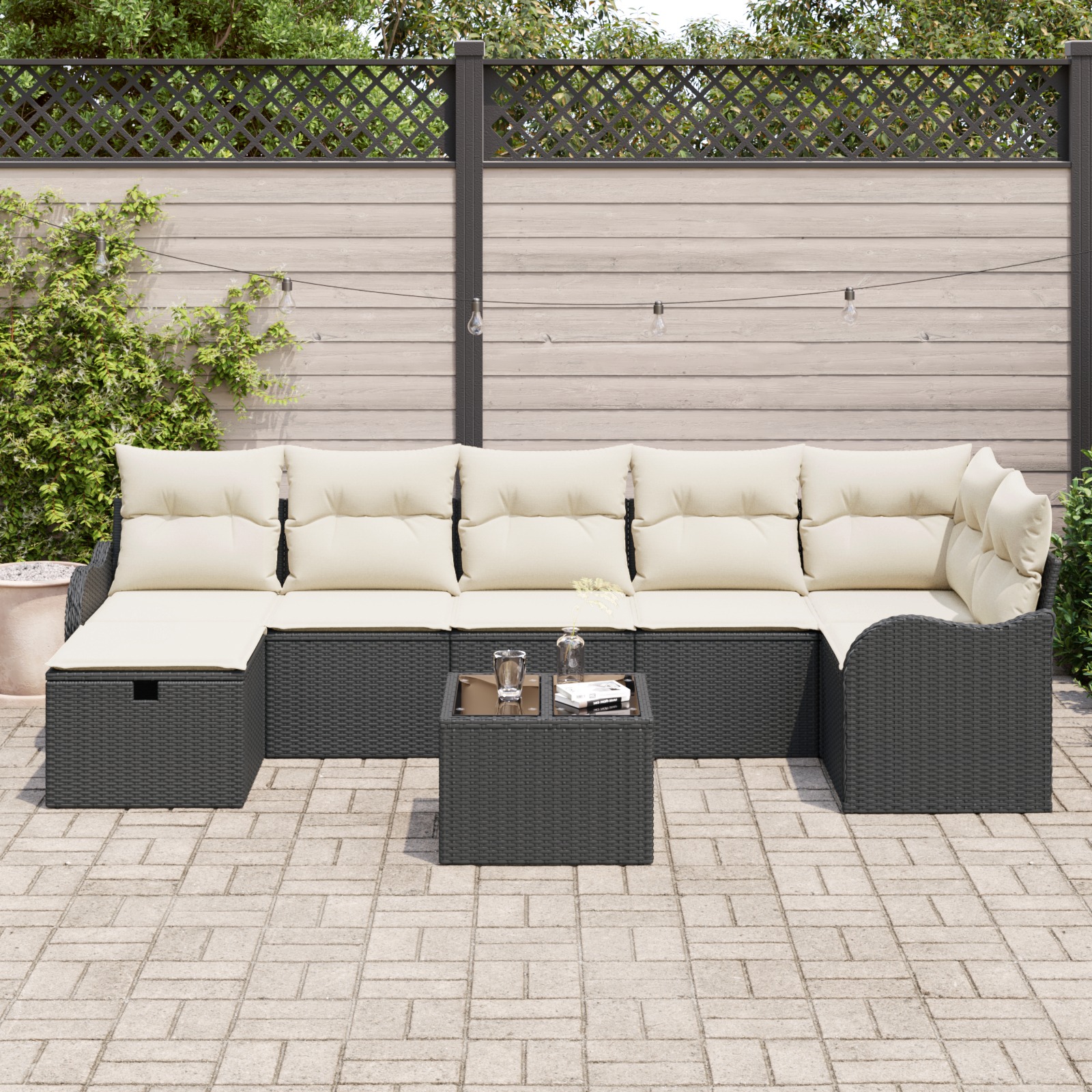 3360338 3 Set de canapele pentru grădină cu pernă 8 pcs Negru Rattan poli Set de canapele pentru grădină cu pernă 8 pcs Negru Rattan poli - imagine 3