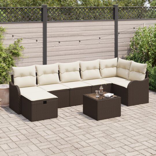 Set de canapele pentru grădină cu pernă 8 pcs Maro Rattan poli