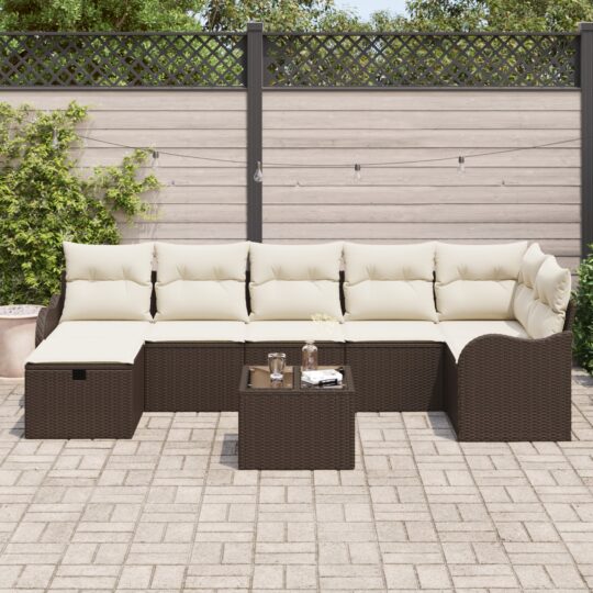 3360339 3 Set de canapele pentru grădină cu pernă 8 pcs Maro Rattan poli 3360339 3