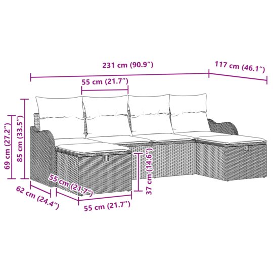 3360348 12 Set de canapele pentru grădină cu pernă 6 pcs Negru Rattan poli 3360348 12
