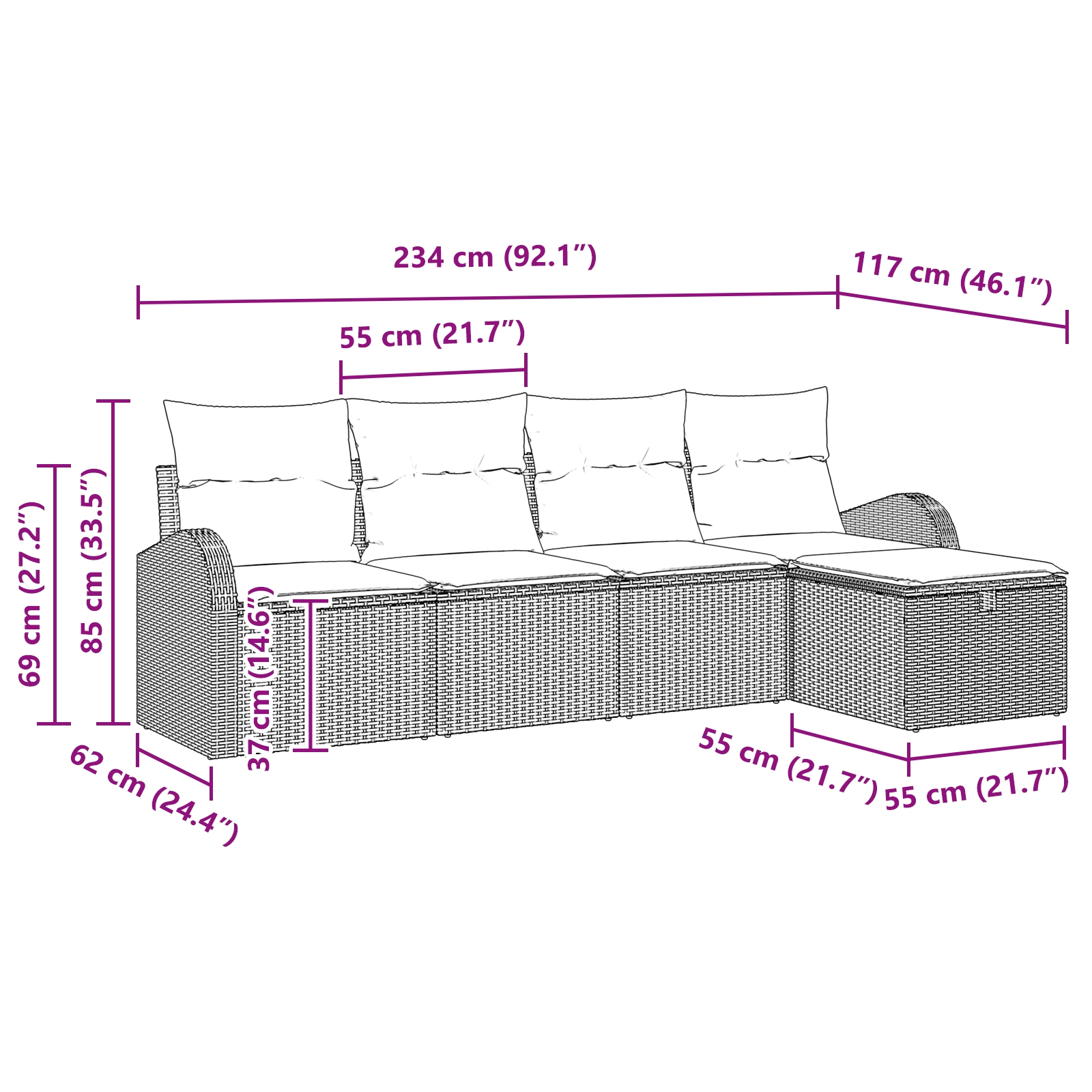3360390 12 Set de canapele pentru grădină cu pernă 5 pcs Gri Rattan poli Set de canapele pentru grădină cu pernă 5 pcs Gri Rattan poli - imagine 12