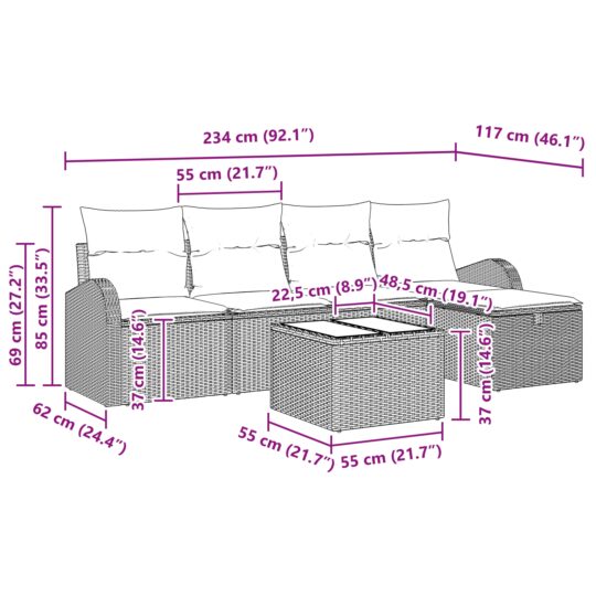 3360401 13 Set de canapele pentru grădină cu pernă 6 pcs Bej Rattan poli 3360401 13