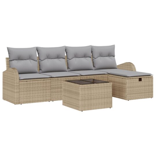 Alternative view of Set de canapele pentru grădină cu pernă 6 pcs Bej Rattan poli