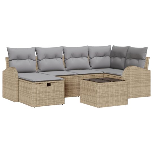 Alternative view of Set de canapele pentru grădină cu pernă 7 pcs Bej Rattan poli