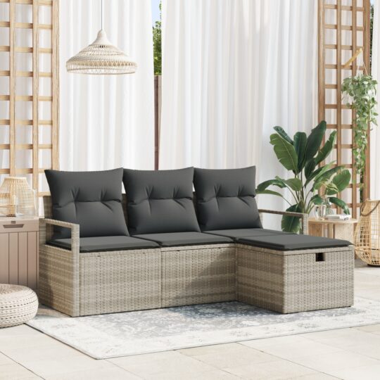 Set de canapele pentru grădină 4 pcs Gri deschis Rattan poli