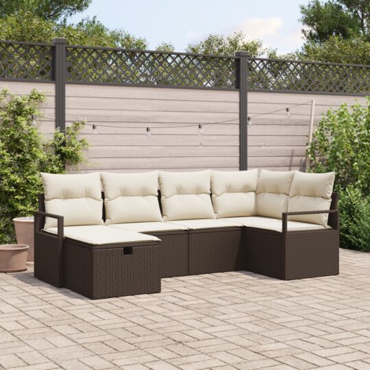 Set de canapele pentru grădină cu pernă 6 pcs Maro Rattan poli