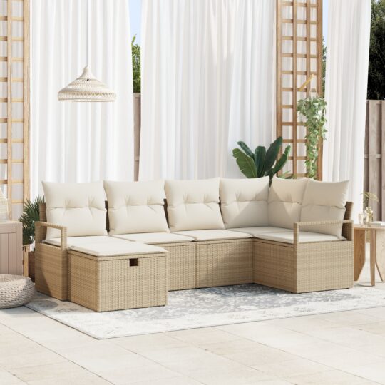 Set de canapele pentru grădină cu pernă 6 pcs Bej Rattan poli
