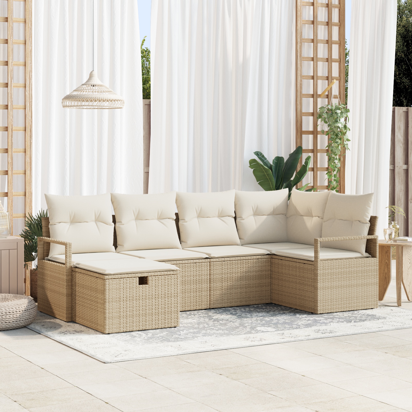 3360512 1 Set de canapele pentru grădină cu pernă 6 pcs Bej Rattan poli Set de canapele pentru grădină cu pernă 6 pcs Bej Rattan poli