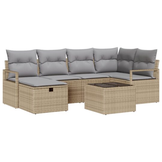 Alternative view of Set de canapele pentru grădină cu pernă 7 pcs Bej Rattan poli