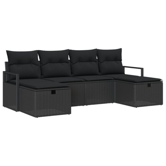 3360554 2 Set de canapele pentru grădină cu pernă 6 pcs Negru Rattan poli 3360554 2