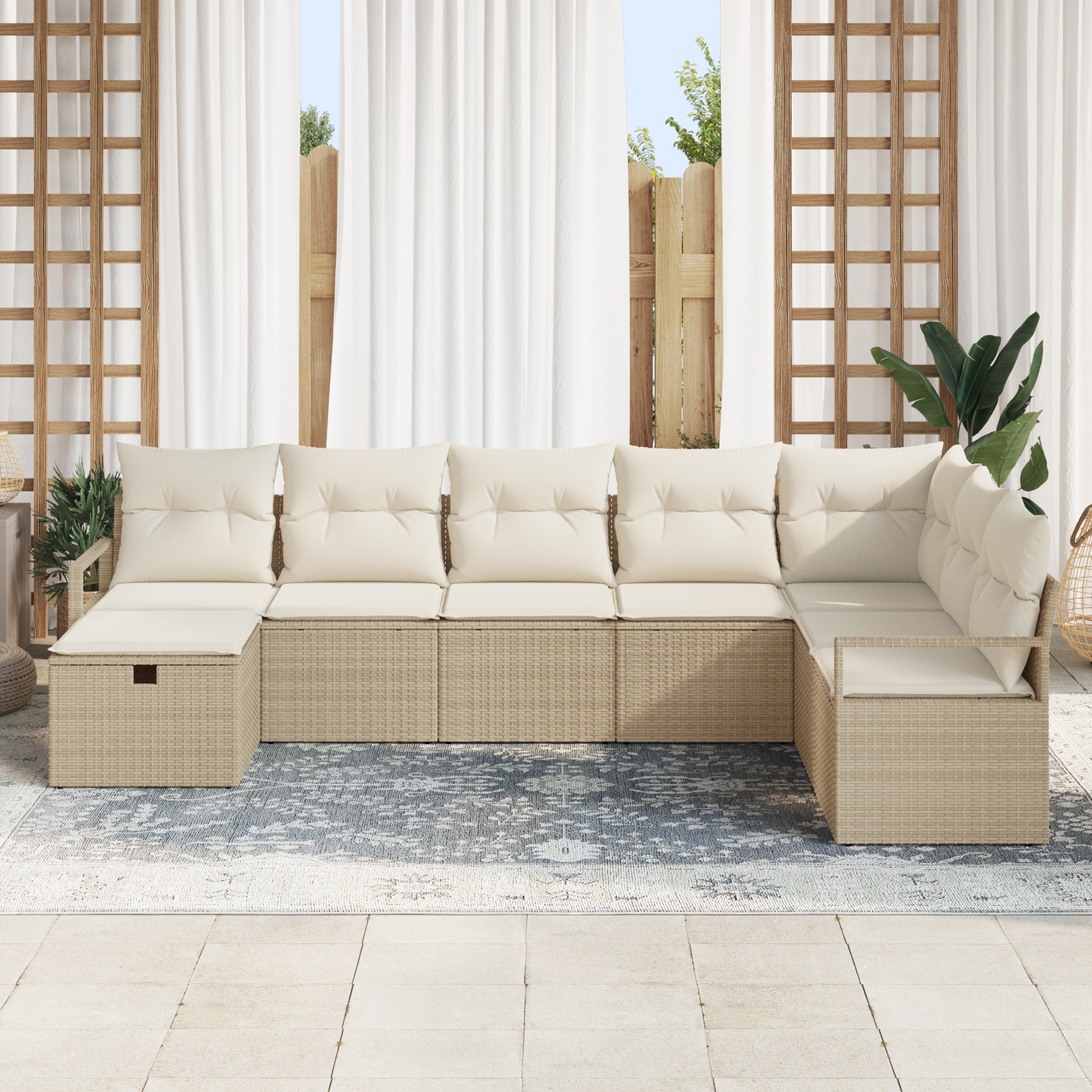 3360562 3 Set de canapele pentru grădină 8 pcs Bej Rattan poli Set de canapele pentru grădină 8 pcs Bej Rattan poli - imagine 3