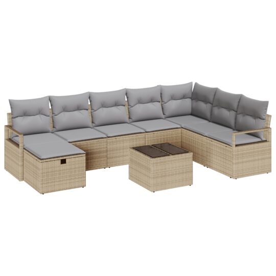 3360571 2 Set de canapele pentru grădină 9 pcs Bej Rattan poli 3360571 2