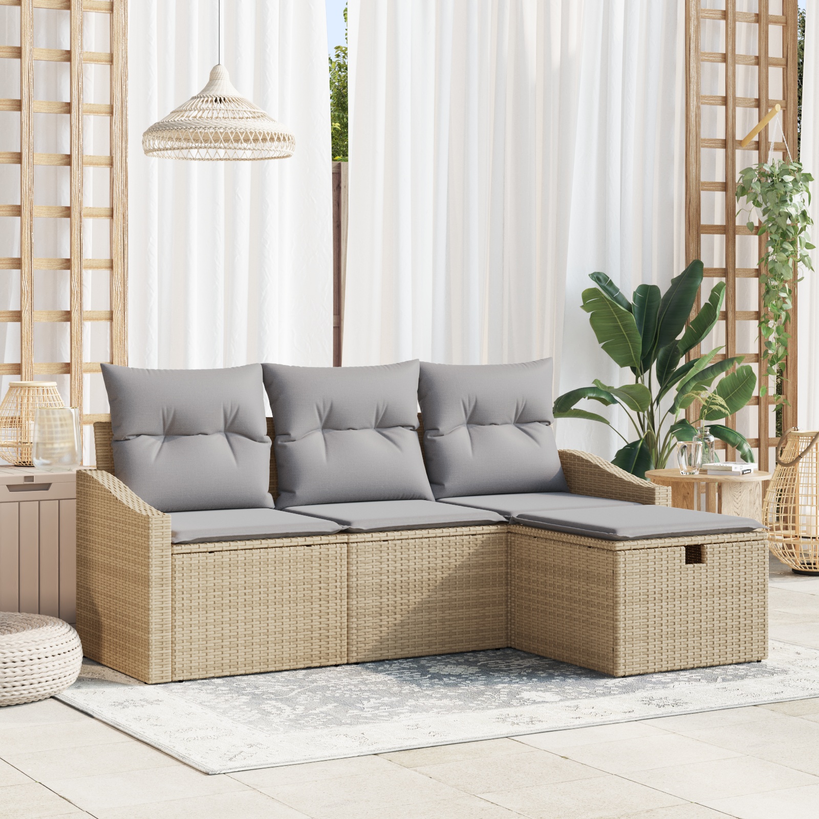 3360581 1 Set de canapele pentru grădină cu pernă 4 pcs Bej Rattan poli Set de canapele pentru grădină cu pernă 4 pcs Bej Rattan poli