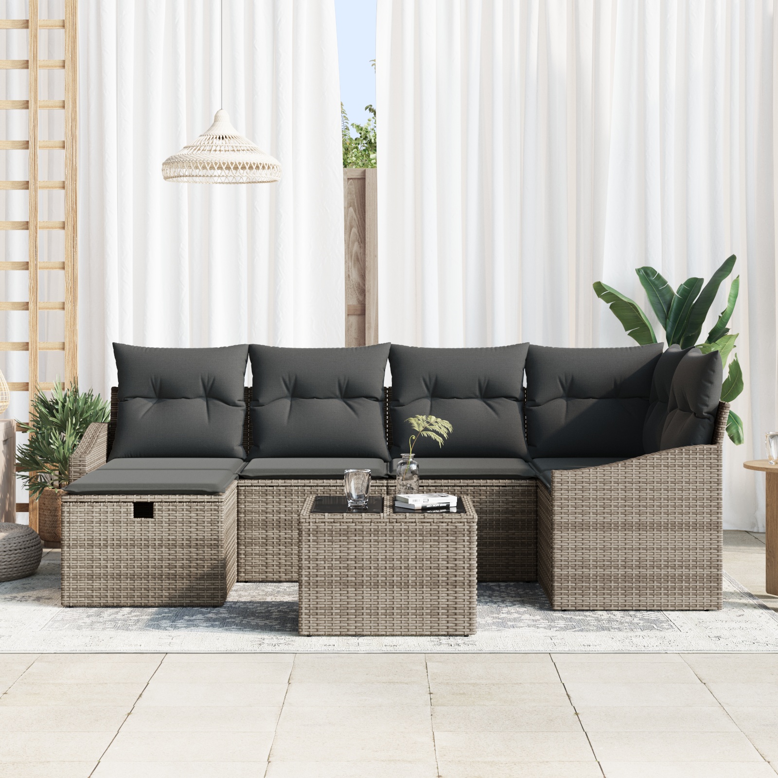 3360620 3 Set de canapele pentru grădină 7 pcs Gri 55 x 62 x 69 cm Set de canapele pentru grădină 7 pcs Gri 55 x 62 x 69 cm - imagine 3