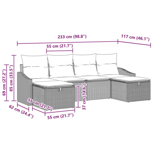 3360650 12 Set de canapele pentru grădină 6 pcs Gri 55 x 62 x 69 cm 3360650 12