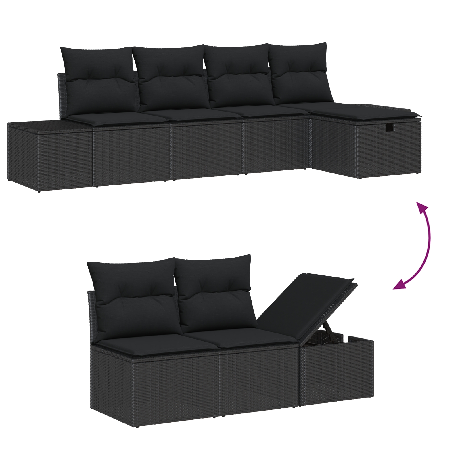 3360704 8 Set de canapele pentru grădină 6 pcs Negru 55 x 62 x 69 cm Set de canapele pentru grădină 6 pcs Negru 55 x 62 x 69 cm - imagine 8