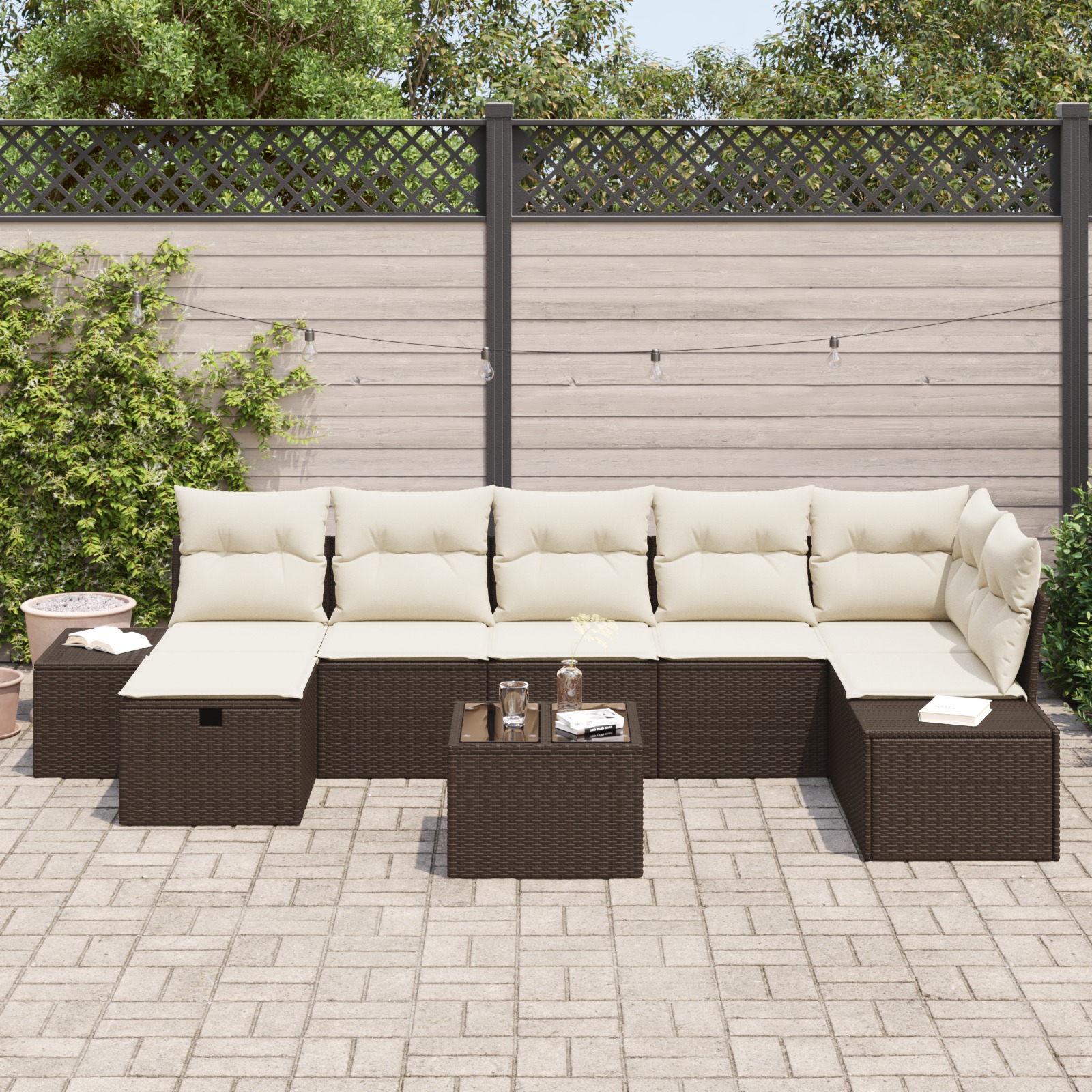 3360739 3 Set de canapele pentru grădină 8 pcs Maro 55 x 62 x 69 cm Set de canapele pentru grădină 8 pcs Maro 55 x 62 x 69 cm - imagine 3