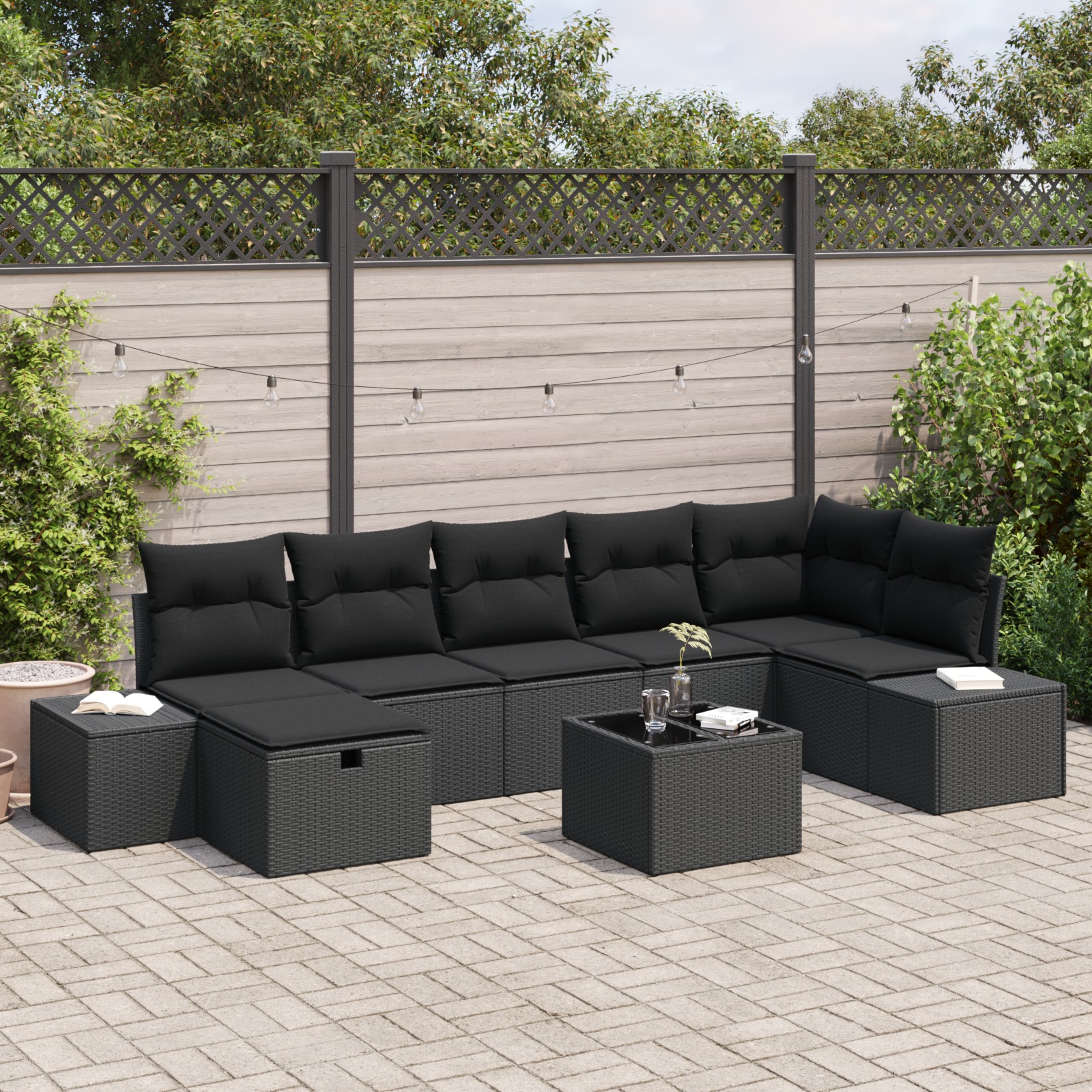 3360744 1 Set de canapele pentru grădină 8 pcs Negru 55 x 62 x 69 cm Set de canapele pentru grădină 8 pcs Negru 55 x 62 x 69 cm