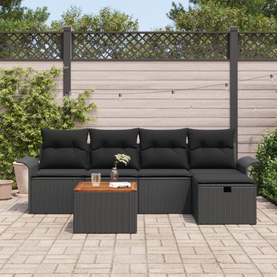 3360782 3 Set de canapele pentru grădină cu pernă 6 pcs Negru Rattan poli 3360782 3