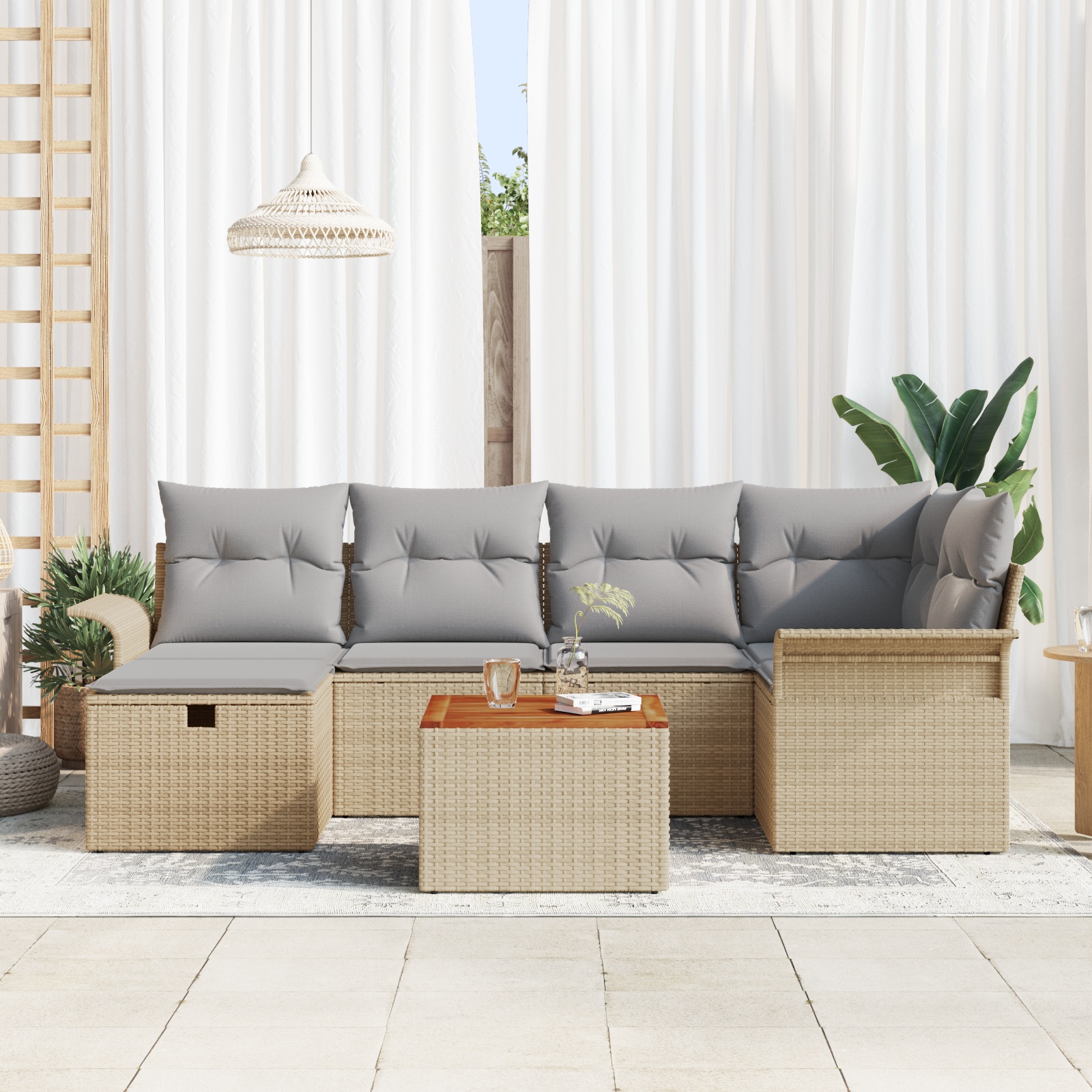 3360787 3 Set de canapele pentru grădină cu pernă 7 pcs Bej Rattan poli Set de canapele pentru grădină cu pernă 7 pcs Bej Rattan poli - imagine 3
