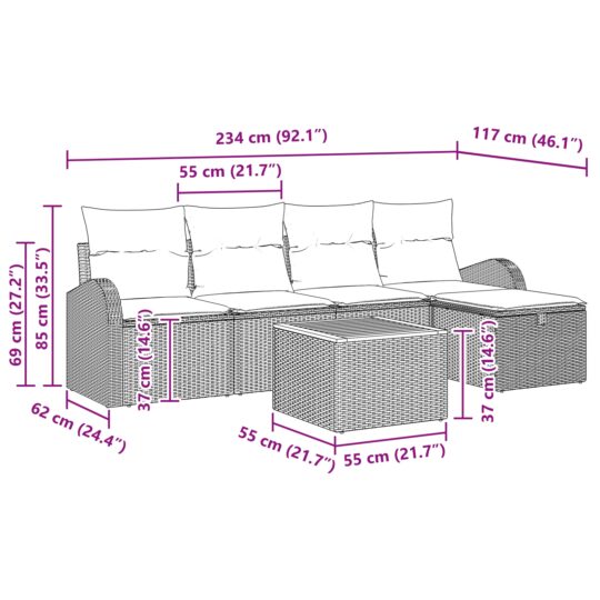 3360834 13 Set de canapele pentru grădină cu pernă 6 pcs Negru Rattan poli 3360834 13