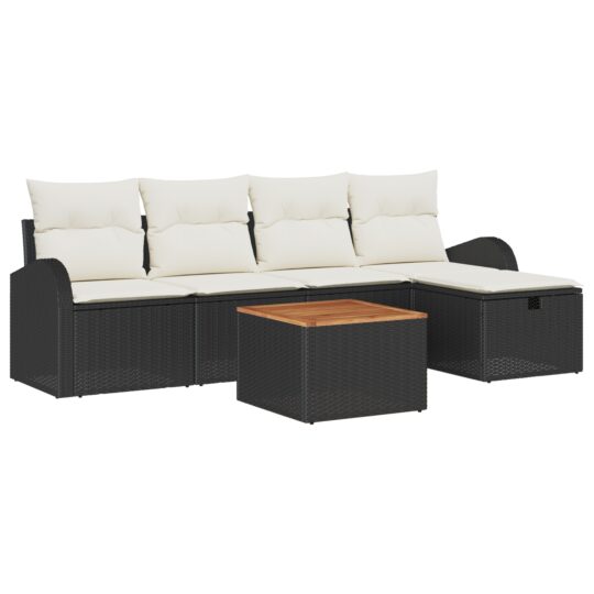 3360834 2 Set de canapele pentru grădină cu pernă 6 pcs Negru Rattan poli 3360834 2