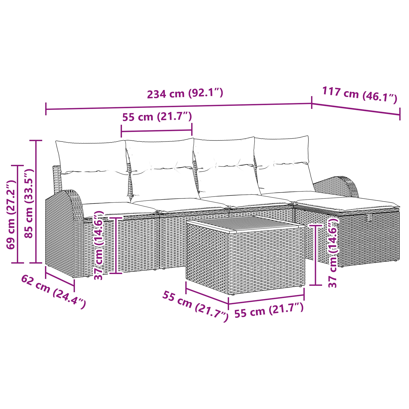 3360836 13 Set de canapele pentru grădină cu pernă 6 pcs Bej Rattan poli Set de canapele pentru grădină cu pernă 6 pcs Bej Rattan poli - imagine 13