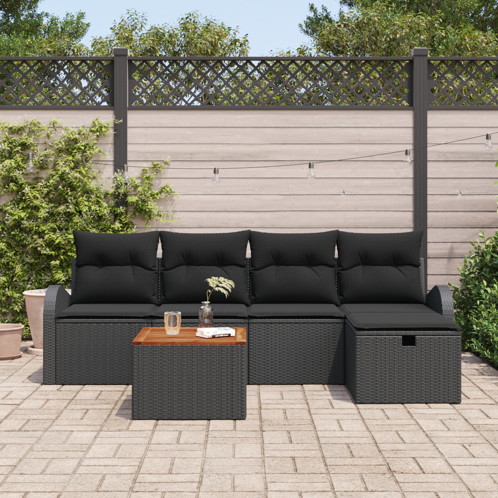 3360838 3 Set de canapele pentru grădină cu pernă 6 pcs Negru Rattan poli Set de canapele pentru grădină cu pernă 6 pcs Negru Rattan poli - imagine 3