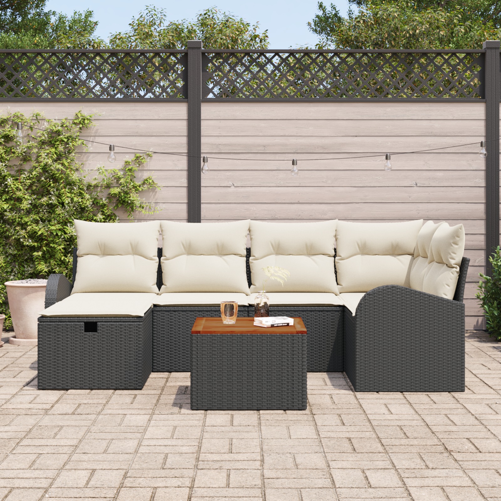 3360841 3 Set de canapele pentru grădină cu pernă 7 pcs Negru Rattan poli Set de canapele pentru grădină cu pernă 7 pcs Negru Rattan poli - imagine 3