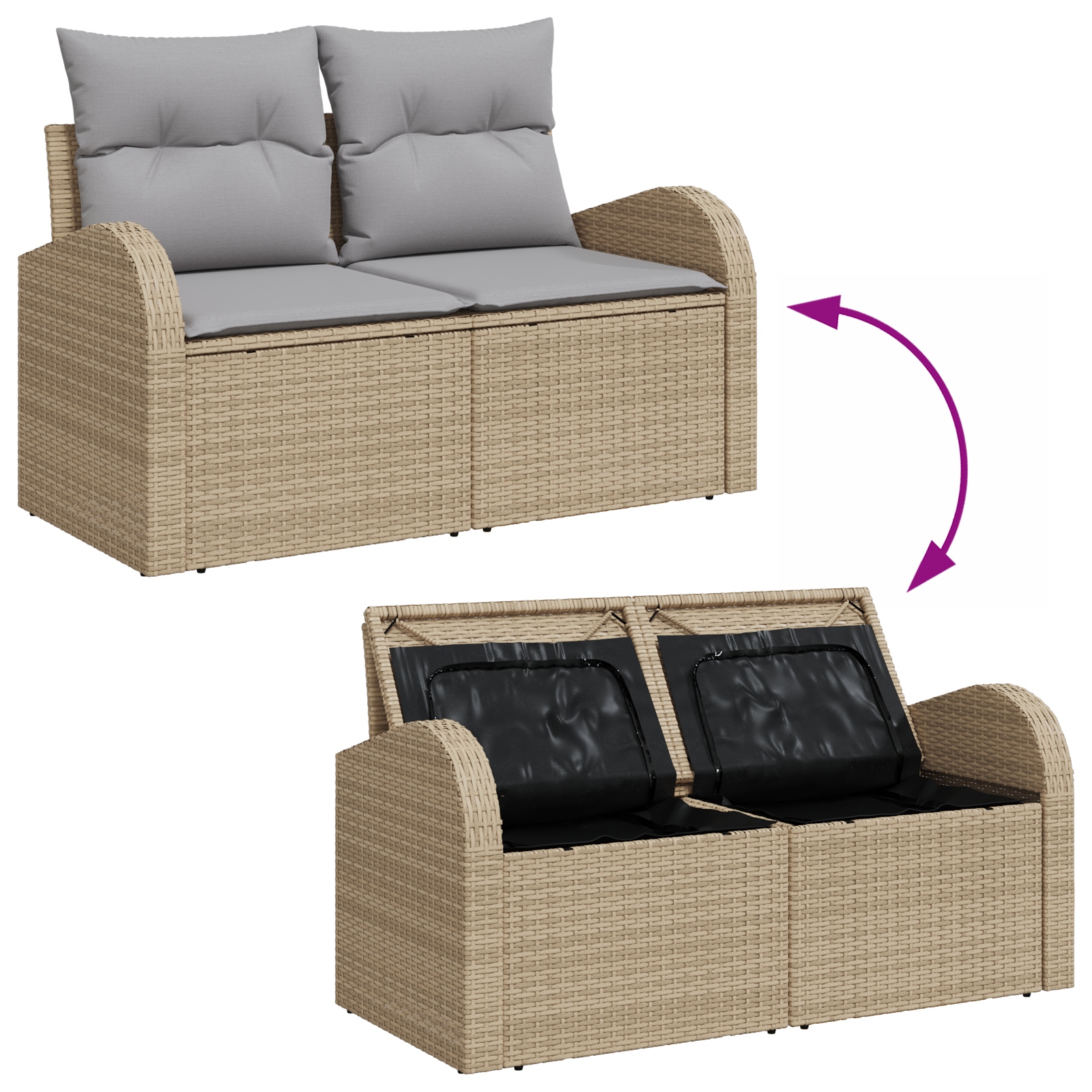 3360843 11 Set de canapele pentru grădină cu pernă 7 pcs Bej Rattan poli Set de canapele pentru grădină cu pernă 7 pcs Bej Rattan poli - imagine 11