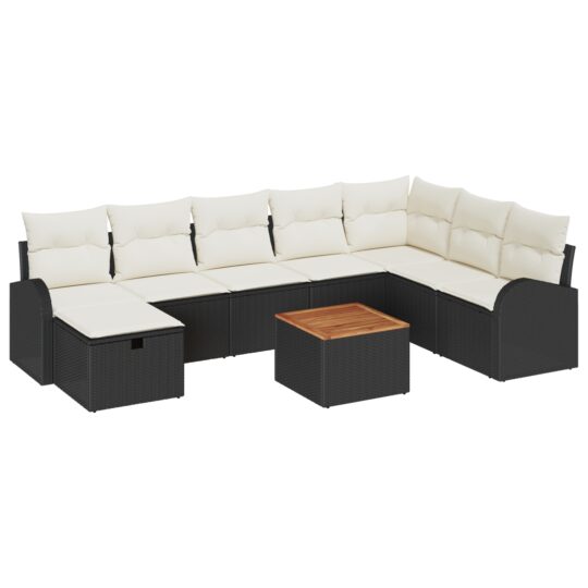 Alternative view of Set de canapele pentru grădină cu pernă 9 pcs Negru Rattan poli