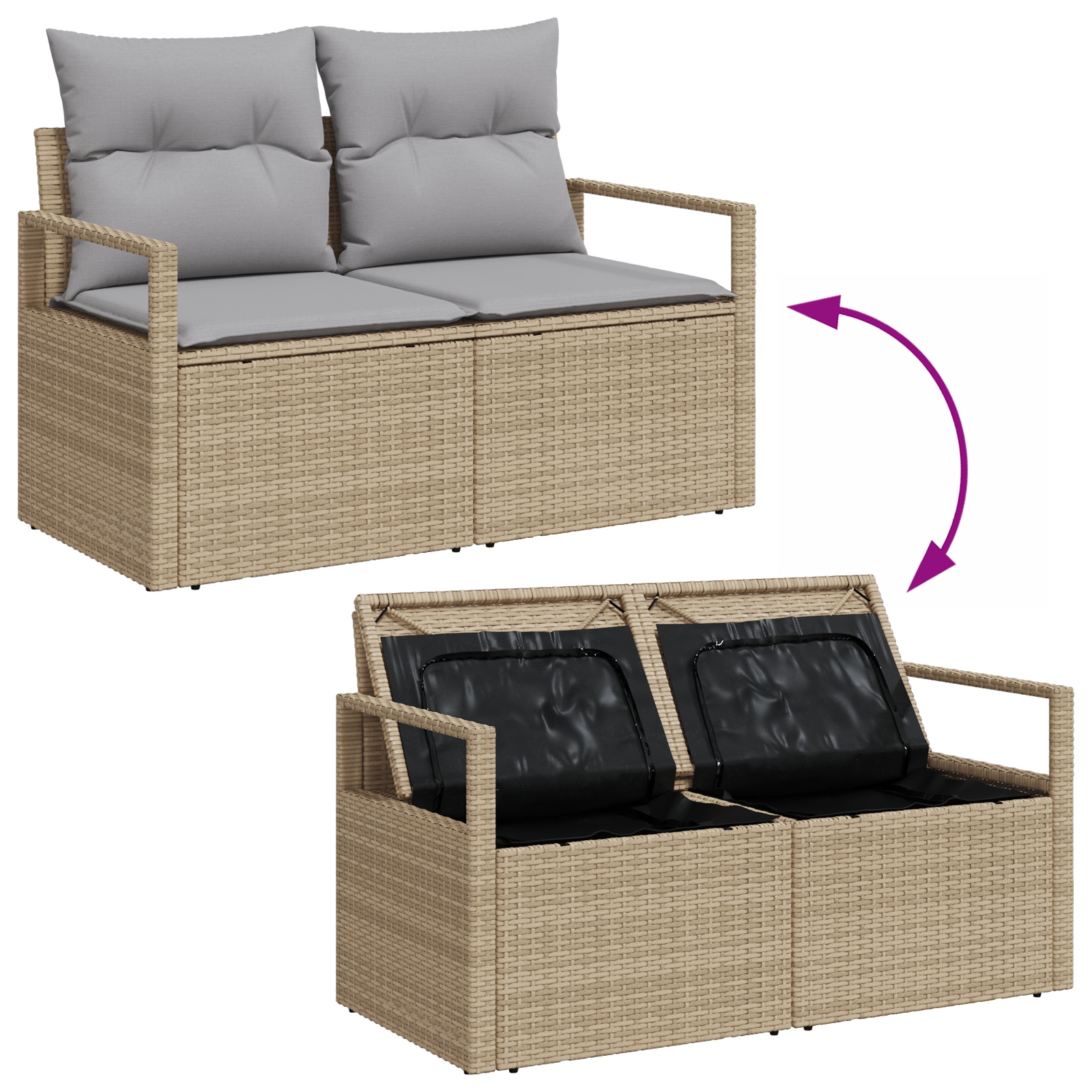 3360864 12 Set de canapele pentru grădină cu pernă 6 pcs Bej Rattan poli Set de canapele pentru grădină cu pernă 6 pcs Bej Rattan poli - imagine 12