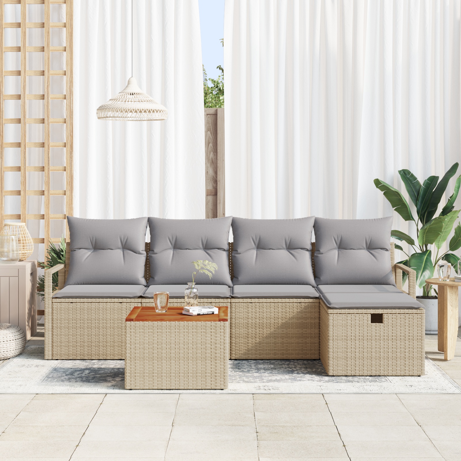 3360864 3 Set de canapele pentru grădină cu pernă 6 pcs Bej Rattan poli Set de canapele pentru grădină cu pernă 6 pcs Bej Rattan poli - imagine 3