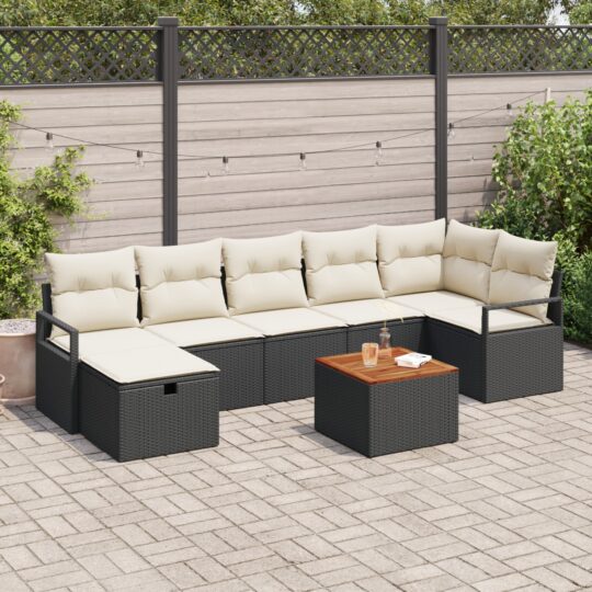Set de canapele pentru grădină cu pernă 8 pcs Negru Rattan poli