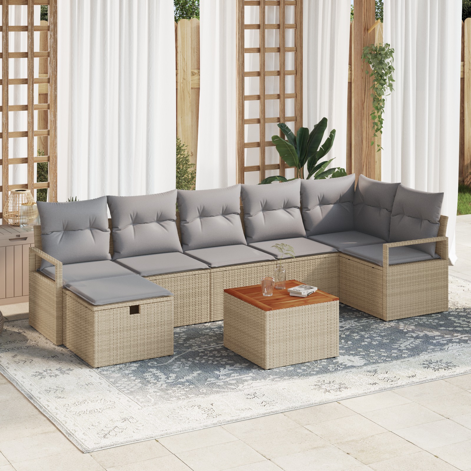 3360878 1 Set de canapele pentru grădină cu pernă 8 pcs Bej Rattan poli Set de canapele pentru grădină cu pernă 8 pcs Bej Rattan poli