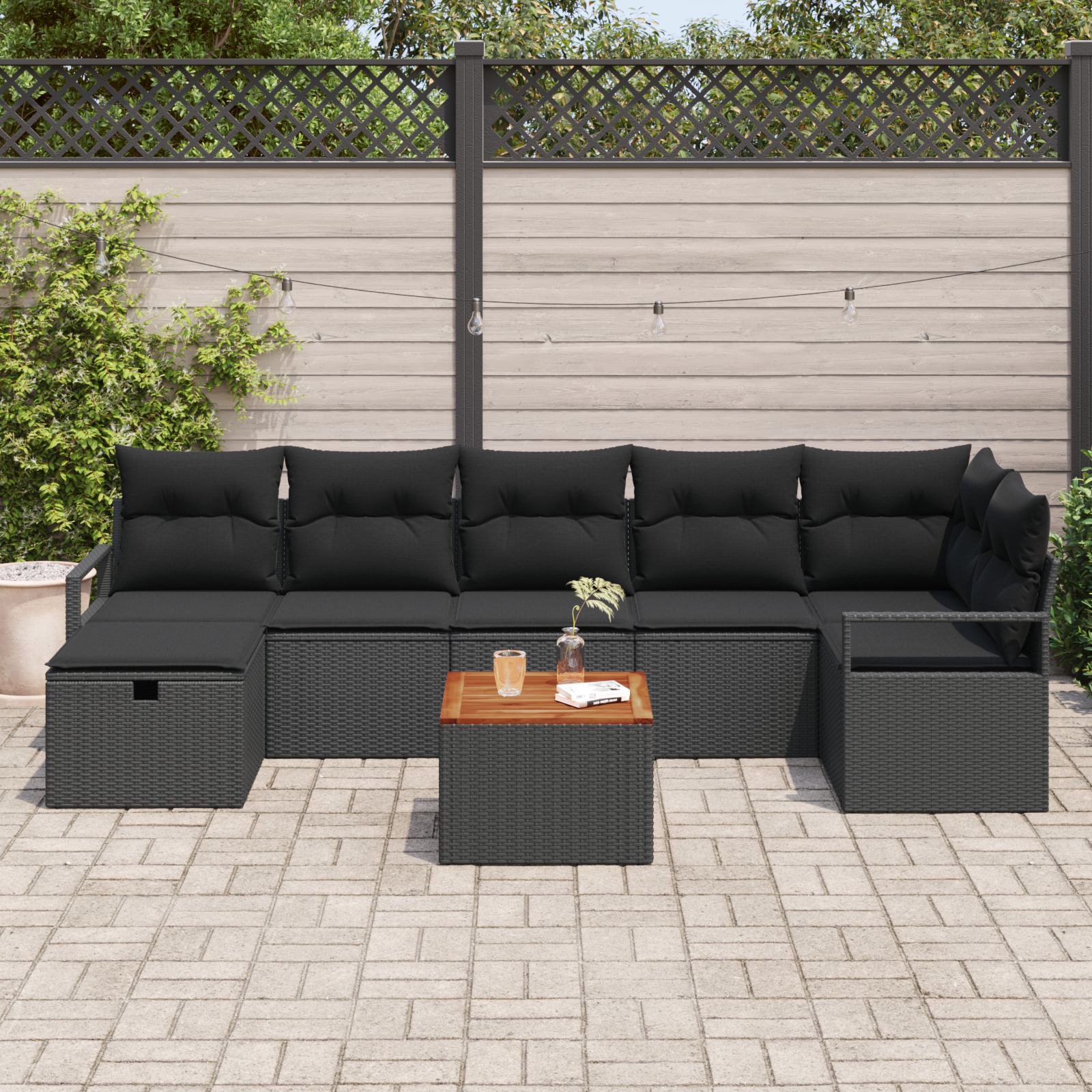 3360880 3 Set de canapele pentru grădină cu pernă 8 pcs Negru Rattan poli Set de canapele pentru grădină cu pernă 8 pcs Negru Rattan poli - imagine 3