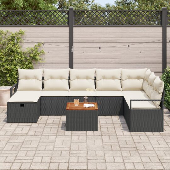 3360883 3 Set de canapele pentru grădină cu pernă 9 pcs Negru Rattan poli 3360883 3