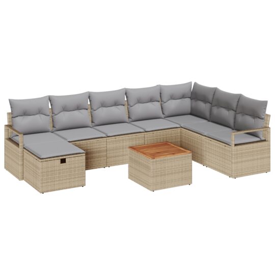 3360885 2 Set de canapele pentru grădină cu pernă 9 pcs Bej Rattan poli 3360885 2