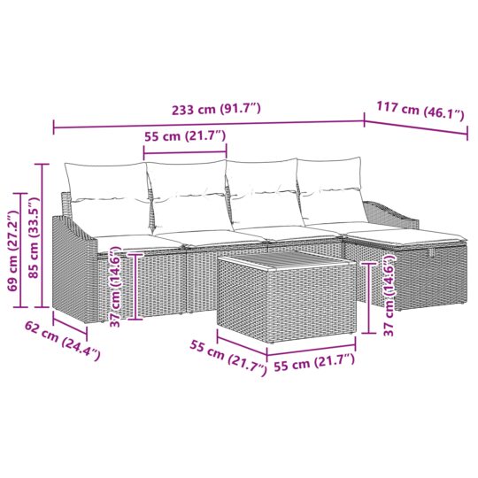3360891 13 Set de canapele pentru grădină cu pernă 6 pcs Gri Rattan poli 3360891 13
