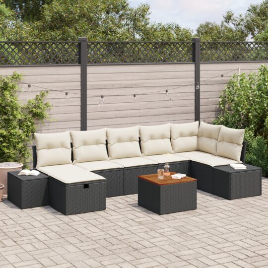 Set de canapele pentru grădină cu pernă 8 pcs Negru Rattan poli