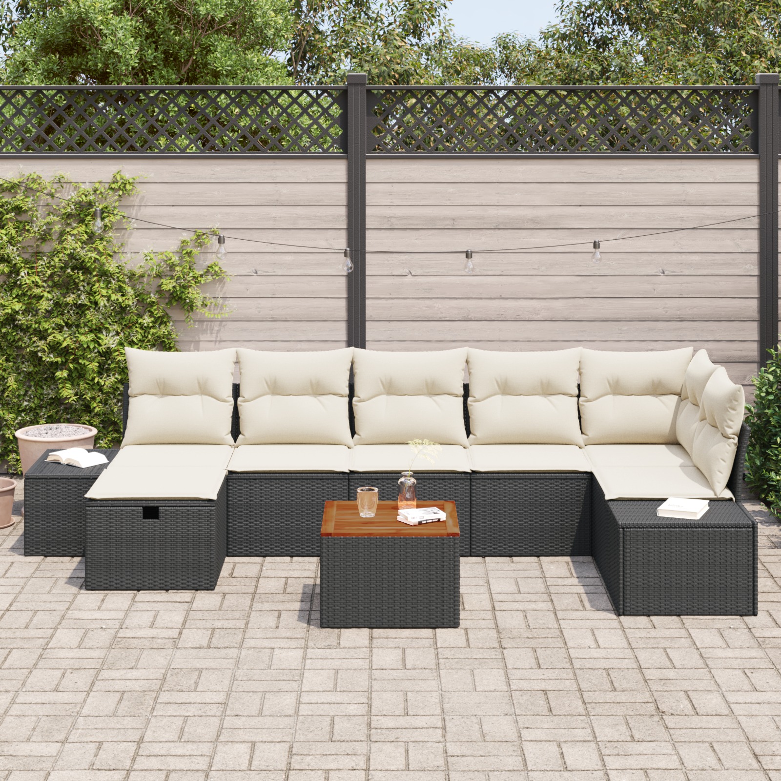 3360932 3 Set de canapele pentru grădină cu pernă 8 pcs Negru Rattan poli Set de canapele pentru grădină cu pernă 8 pcs Negru Rattan poli - imagine 3