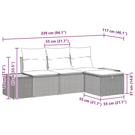 3360950 12 Set de canapele pentru grădină 4 pcs Bej 55 x 62 x 69 cm 3360950 12