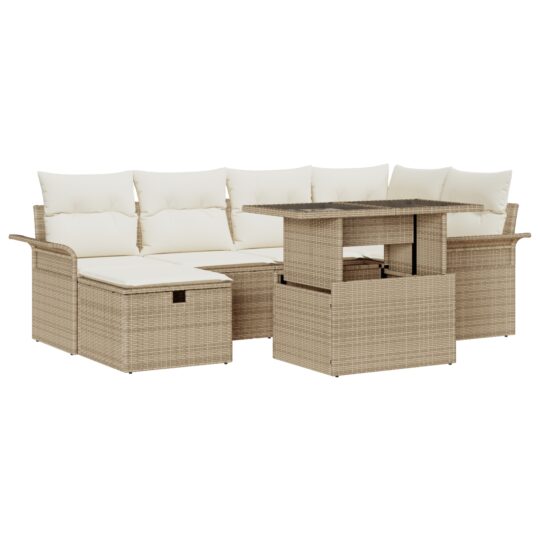 3361010 2 Set de canapele pentru grădină cu pernă 7 pcs Bej Rattan poli 3361010 2