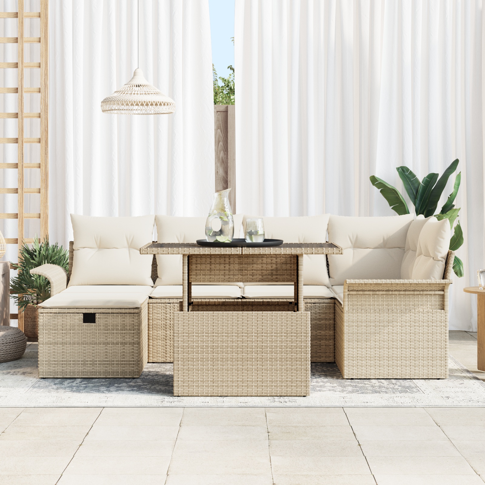 3361010 3 Set de canapele pentru grădină cu pernă 7 pcs Bej Rattan poli Set de canapele pentru grădină cu pernă 7 pcs Bej Rattan poli - imagine 3