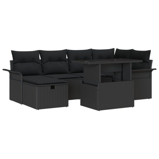 3361012 2 Set de canapele pentru grădină cu pernă 7 pcs Negru Rattan poli 3361012 2
