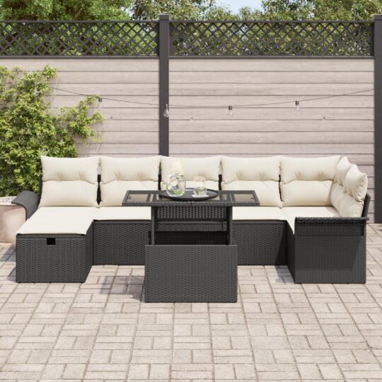 3361016 3 Set de canapele pentru grădină cu pernă 8 pcs Negru Rattan poli 3361016 3